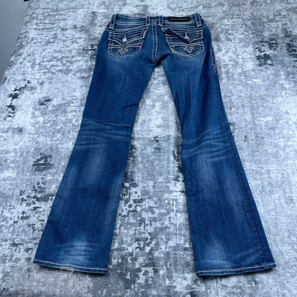 Rock Revival Womens 30 Jen 05 Bootcut Jeans Solid Blue Denim Embellished Y2K - Picture 2 of 16